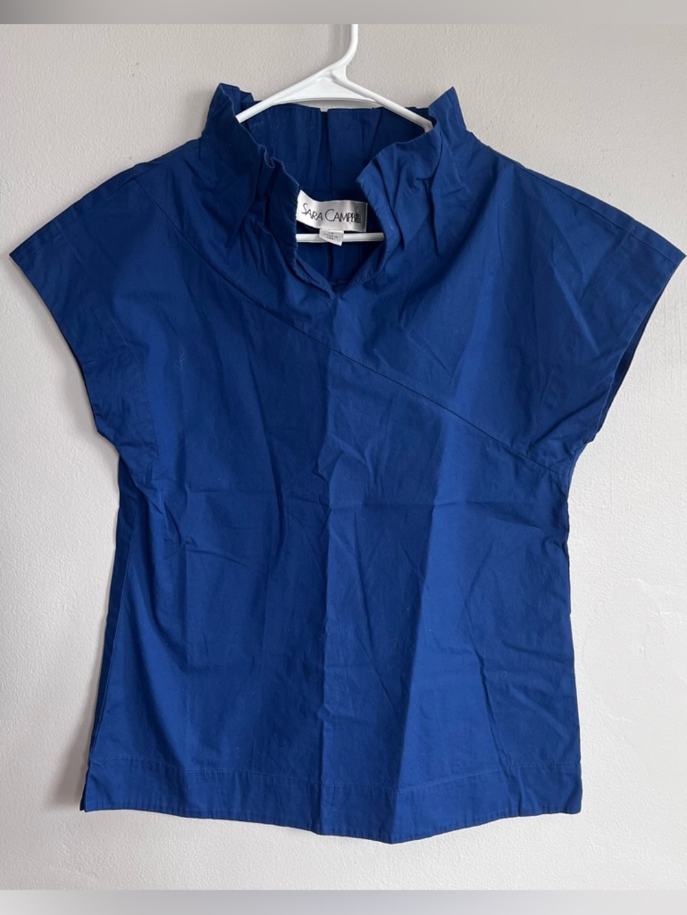 Sara Campbell Ruffle Neck Short Sleeve Blouse Navy XS